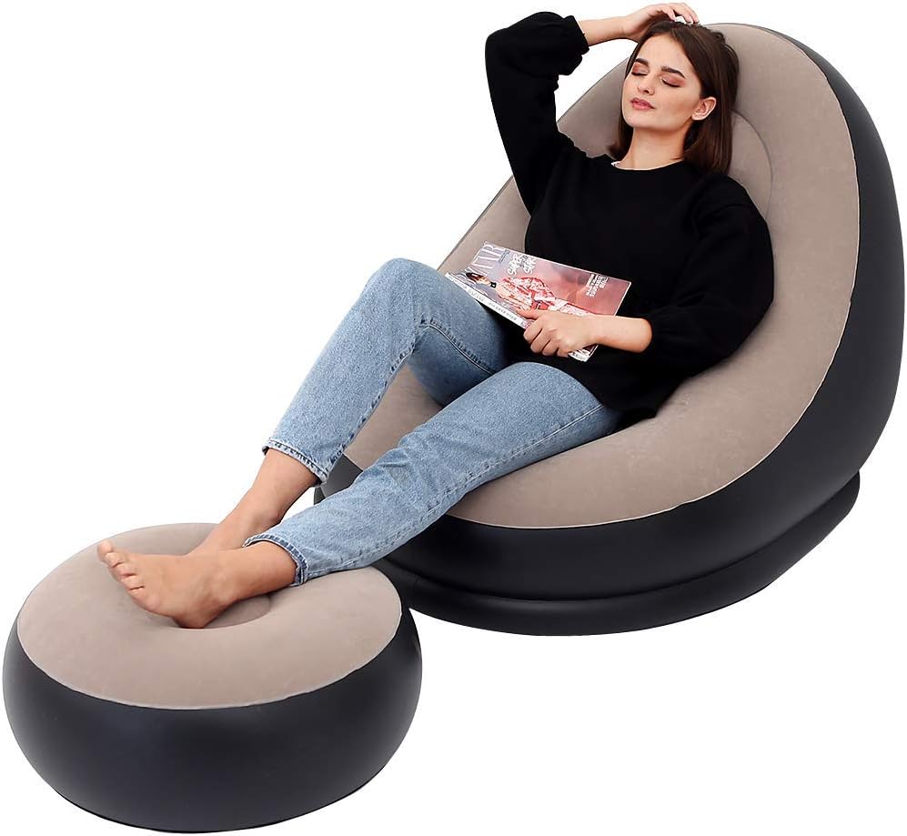 Folding Portable Inflatable Sofa Chair Flocking Lounge Chair with Electric Air Pump Leisure Lazy Couch for Indoor Living Room Outdoor Balcony Backyard Camping (2KG Weight). 
