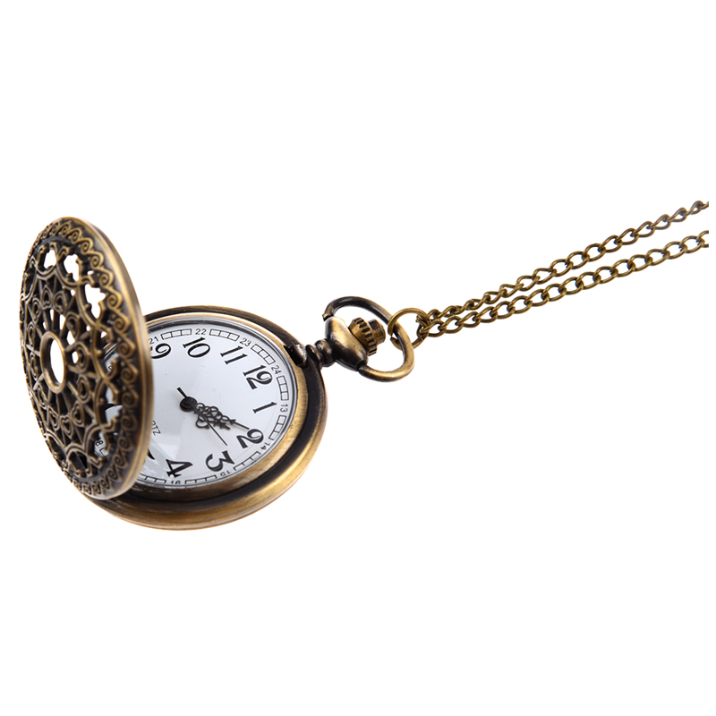 【ThinkWay】Retro Antique Bronze Spiderweb Pattern Pocket Watch Quartz Clock Necklace Pendant. 