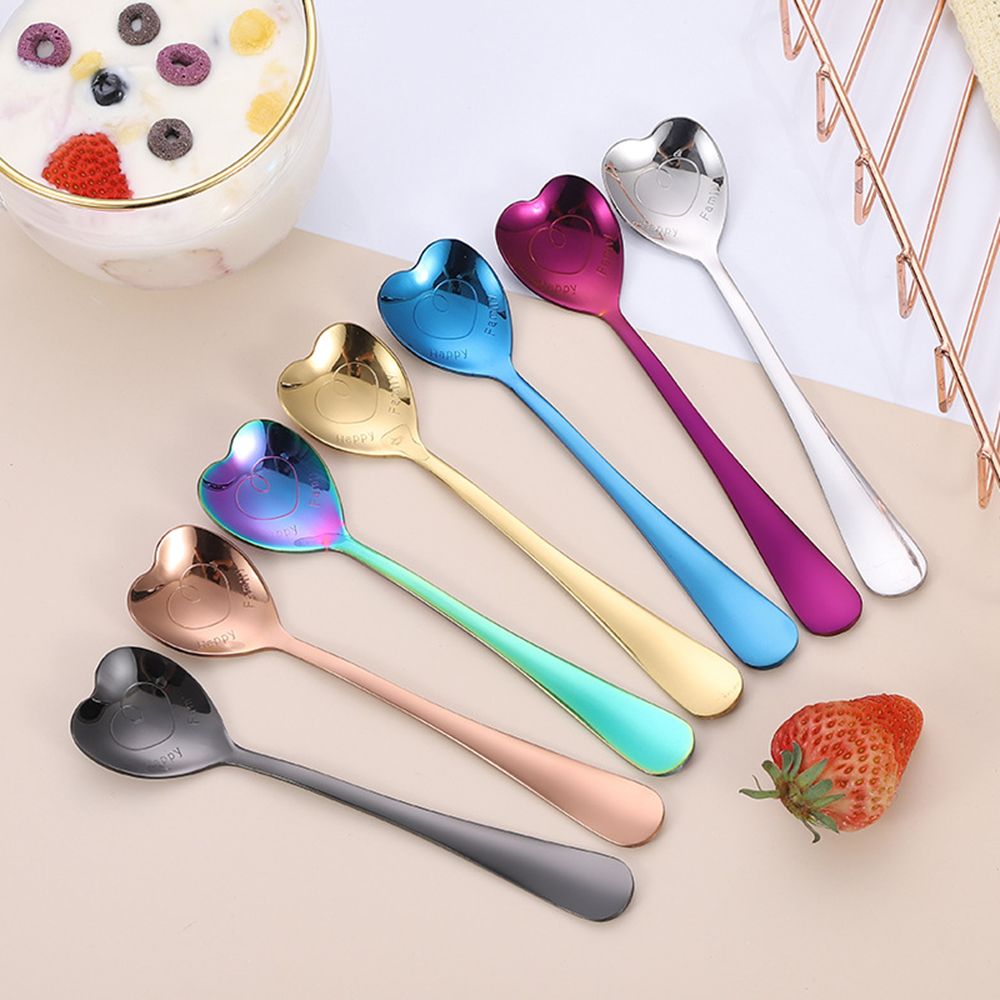 Heart Shaped Teaspoons Stainless Steel Coffee Spoon Dessert Spoon Cutlery Fashion Tableware