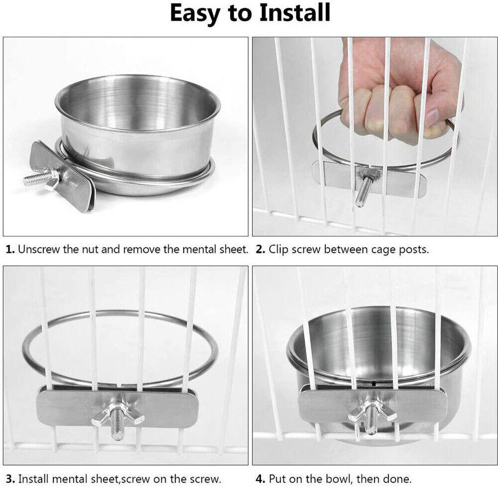 Pet Stainless Steel Food Water Bowl Bird Feeder Crate Cage AU 10/12/14cm Parrot. 