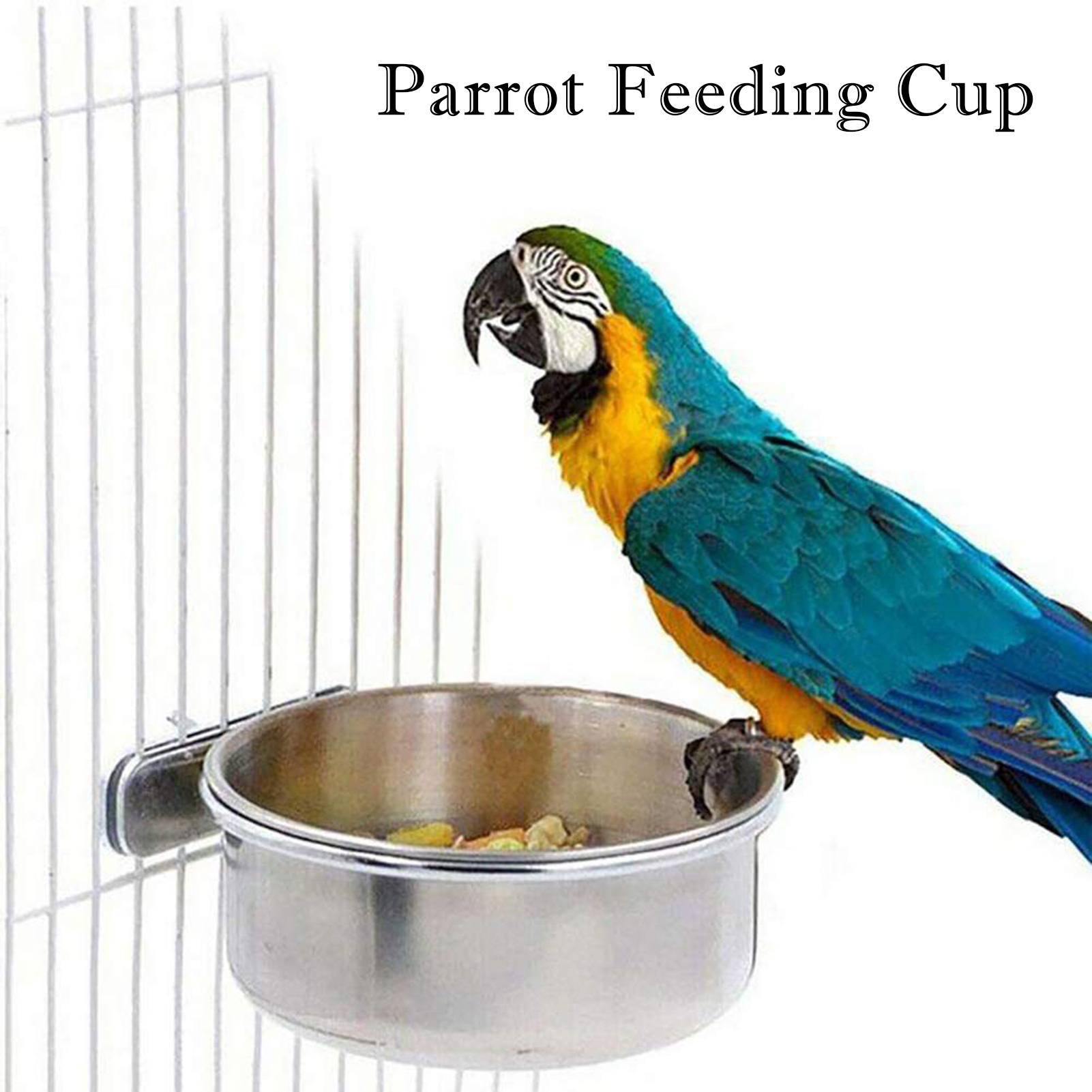 Quasar Easy Clean Bird Drinking Cup Stainless Steel Hanging Parrot Feeding Cup Anti-spill Bird Food Bowl for Parakeets Hamsters Birds Easy to Clean Cage Cup with Clips Durable Pet Bowl for Bird Cage Food. 