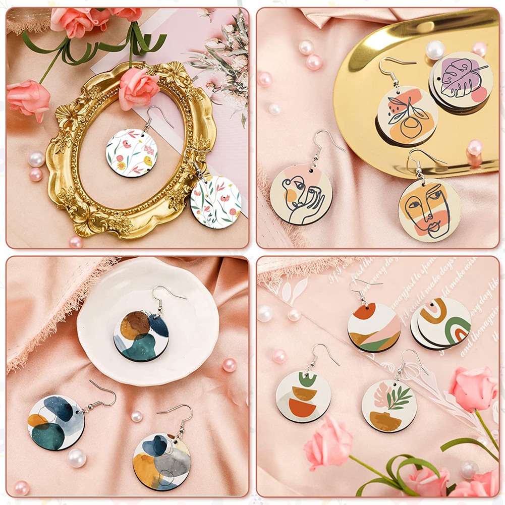 OYPFXMI 30Pcs Sublimation Blank Earrings Round MDF Board White Earrings Heat Transfer Earrings Unfinished for Jewelry DIY Making. 