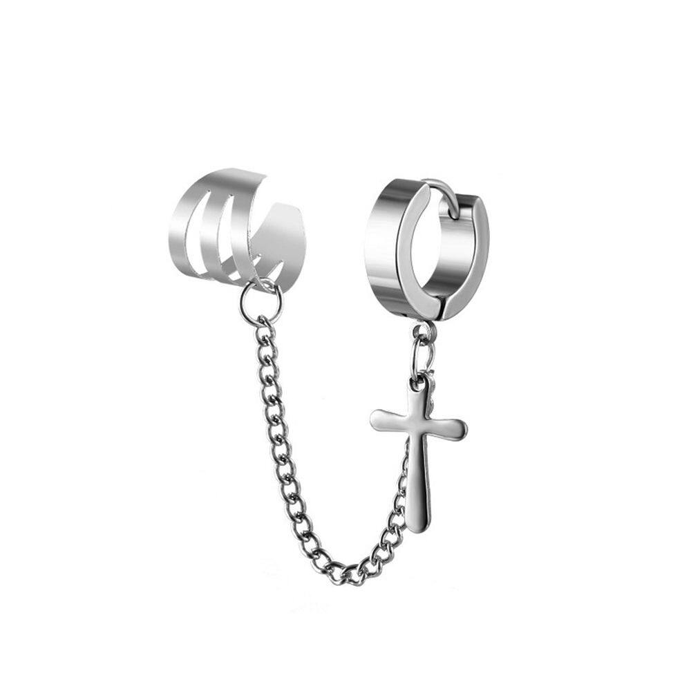 【WEJA】hikaw for women earings for women earrings earrings korean style Women Ear StudsFashion Earrings Hollow Star Men Ear Buckles Chain Stainless Steel Pentagram Cross Earrings Men Earrings Men Ear Clip Korean Style Earrings. 