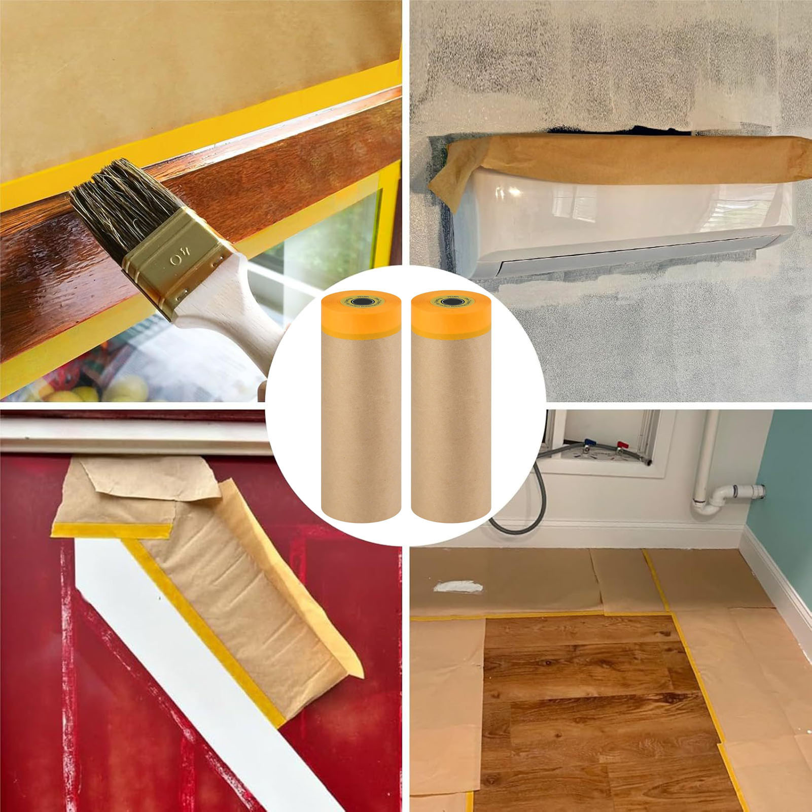 Sinoster Waterproof Masking Paper Premium Pre-taped Masking Paper 2 Rolls Strong Adhesive Waterproof Drape for Painting Diy Projects Multipurpose Protective Covering Sheets for Home Auto Wide Width Easy. 