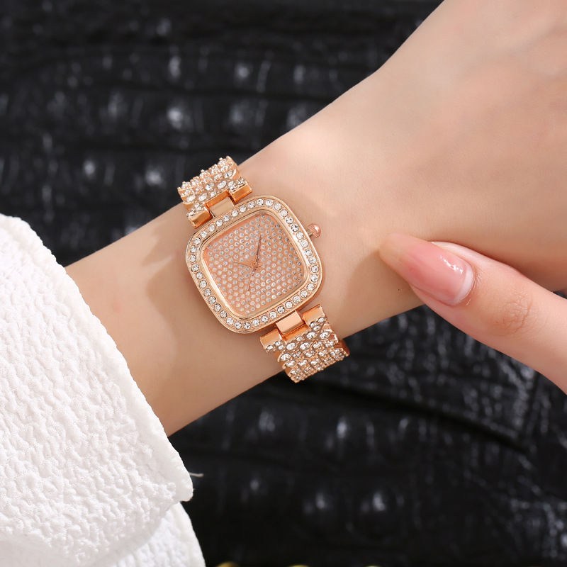 Μοντέρνο τετράγωνο μοντέρνο γυναικείο ρολόι χαλαζία από κράμα με ένθετο διαμαντιών_voghion.com