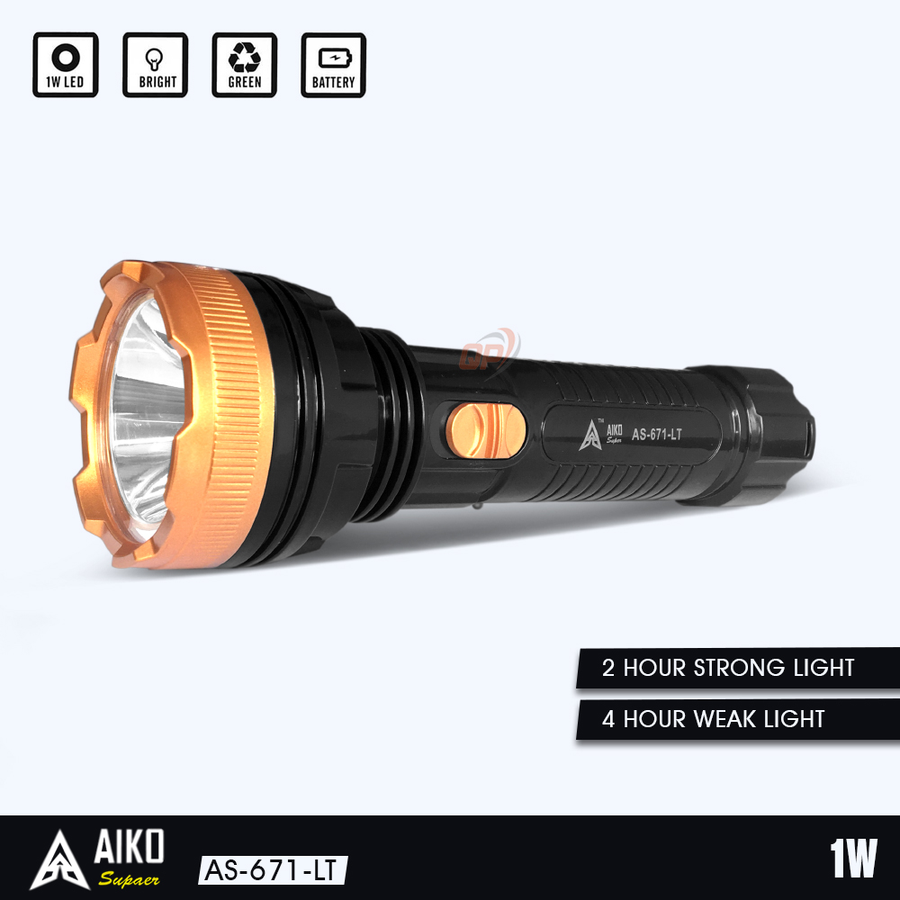 AIKO AS671 Rechargeable LED Torch 1W HiPower LED Rechargeable Camping