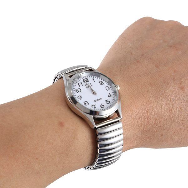 【ThinkWay】Big Numbers Stretchy Steel Men Lady Sports Wrist Watch 1.4. 