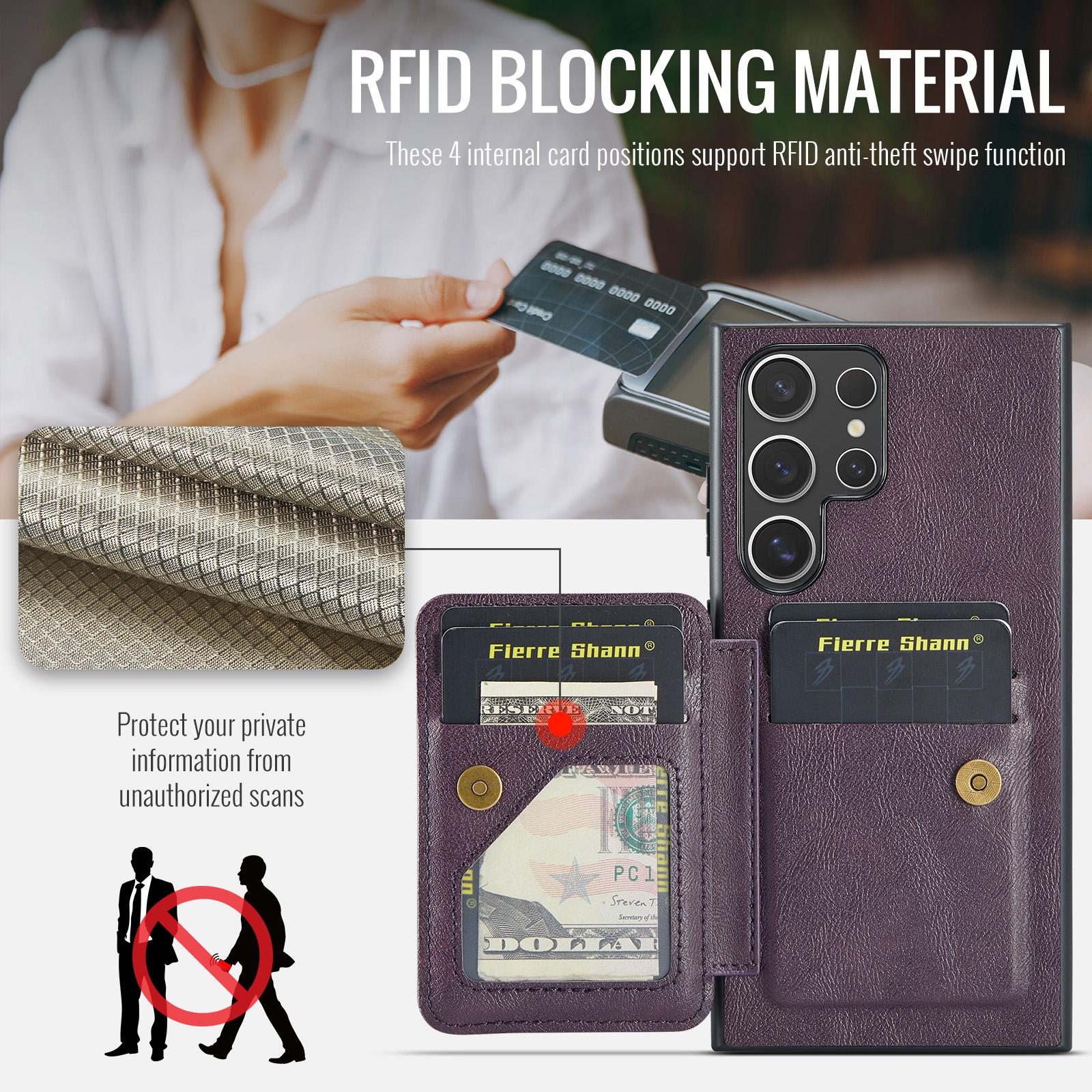 (New product) Fierre Shann FS-024 Oil Wax Cow Leather Card Holder Back Phone Case For Samsung Galaxy S25 5G/Samsung Galaxy S25 Ultra 5G/Samsung Galaxy S25+ 5G. 