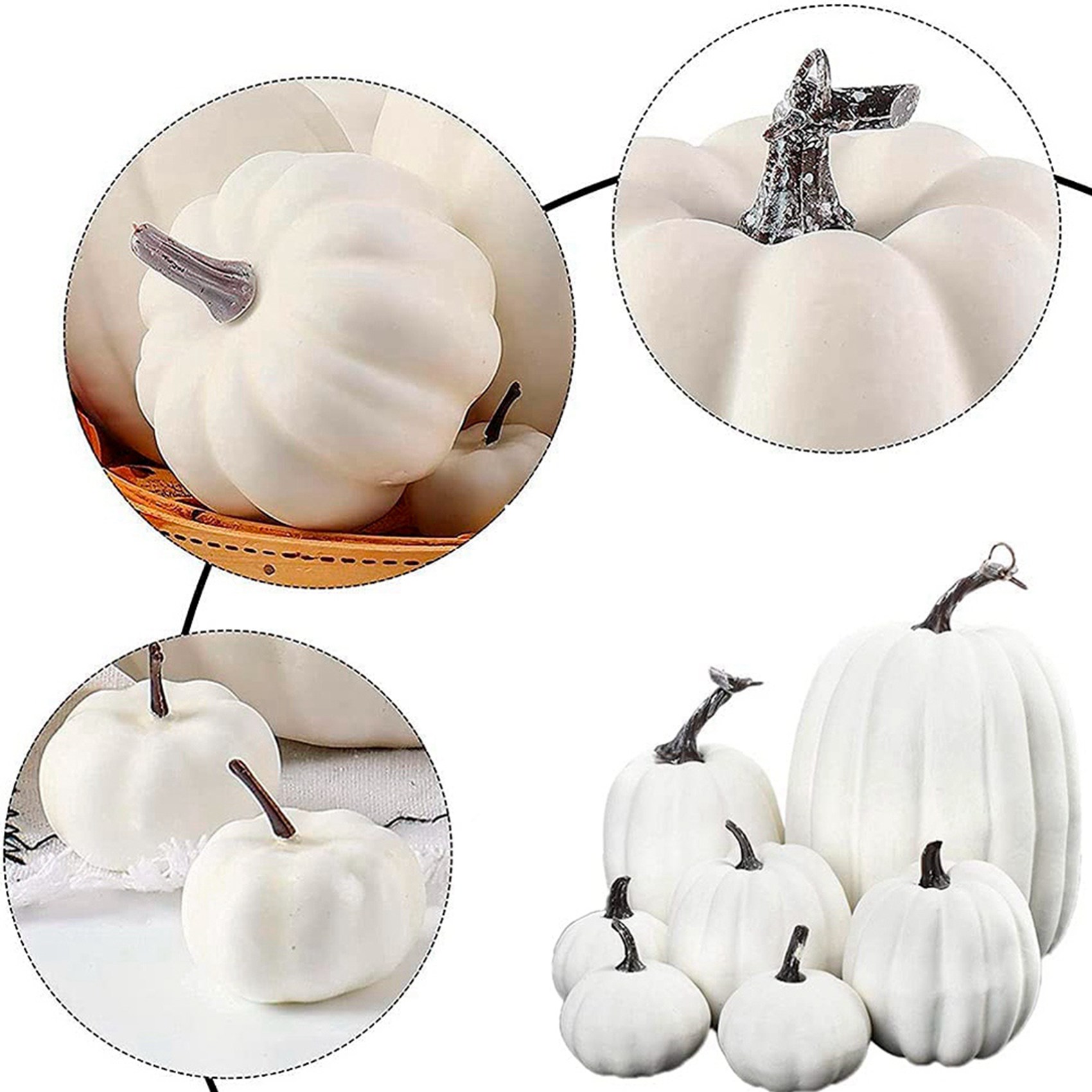 Halloween White Artificial Pumpkin Decoration Foam Pumpkin Desktop Core Thanksgiving Halloween Decoration 14 Pieces. 