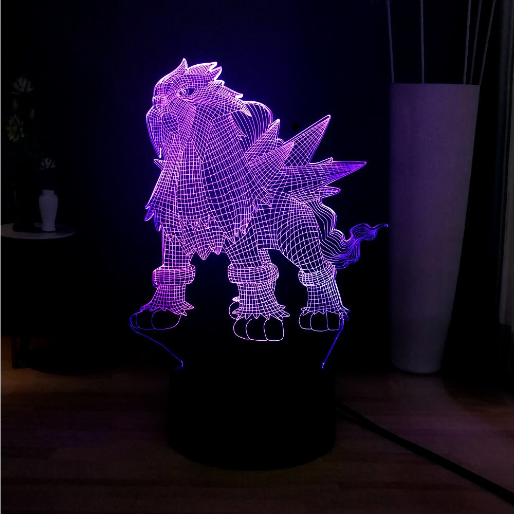【World Supermarket 2021】Cute LED NIGHT LIGHT Pokemon Series Kawaii Entei 3D Illusion USB Switch RGB 7Color Desk Light Kids Gift. 