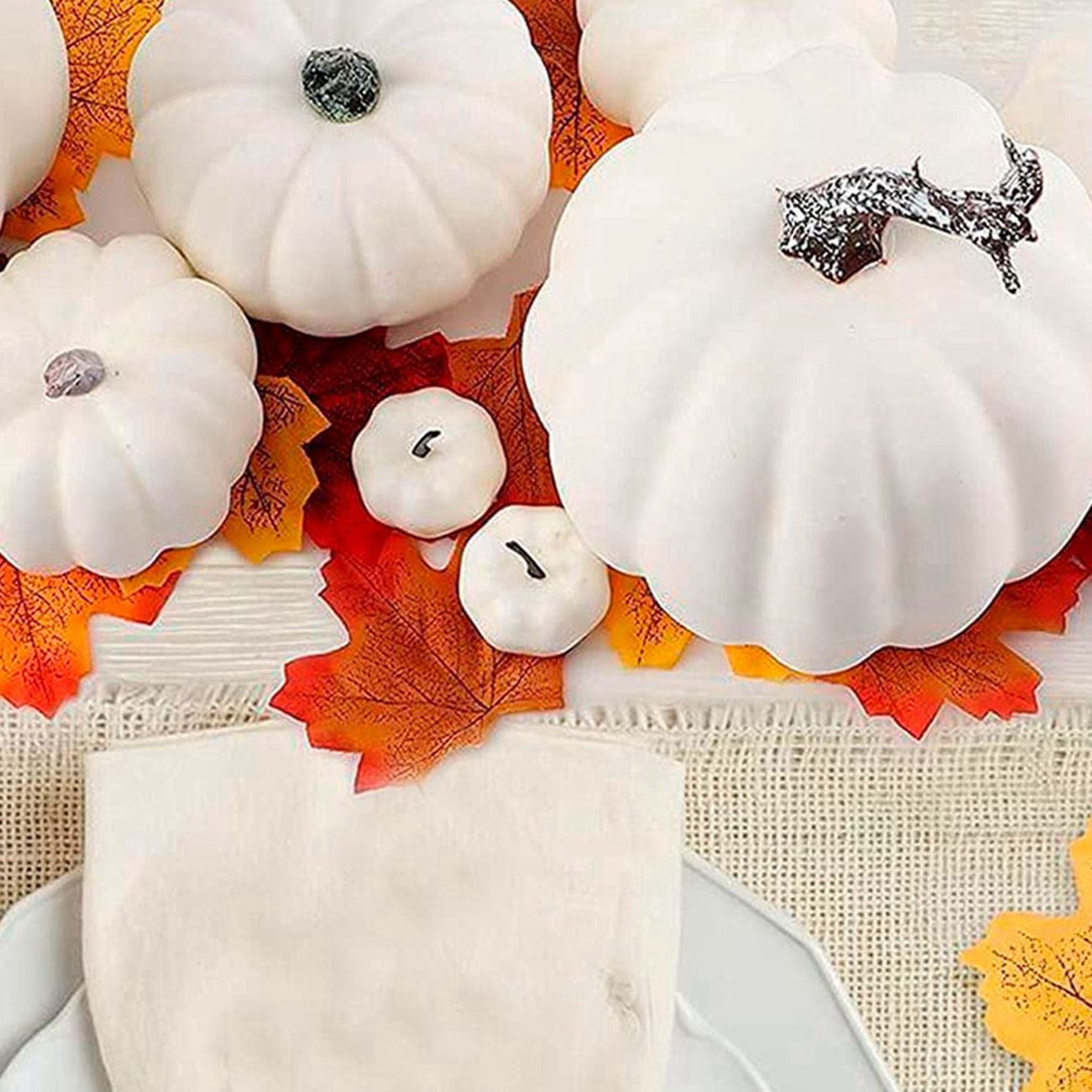 Halloween White Artificial Pumpkin Decoration Foam Pumpkin Desktop Core Thanksgiving Halloween Decoration 14 Pieces. 