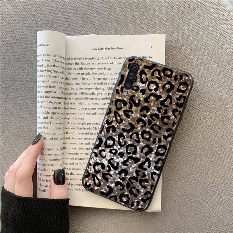 Yinuoda Leopard print Silicone Black Phone Case For Samsung Galaxy A7 A50 51 A70 80 A40 A20 A30 A8 A6 A8 Plus A9 A71. 