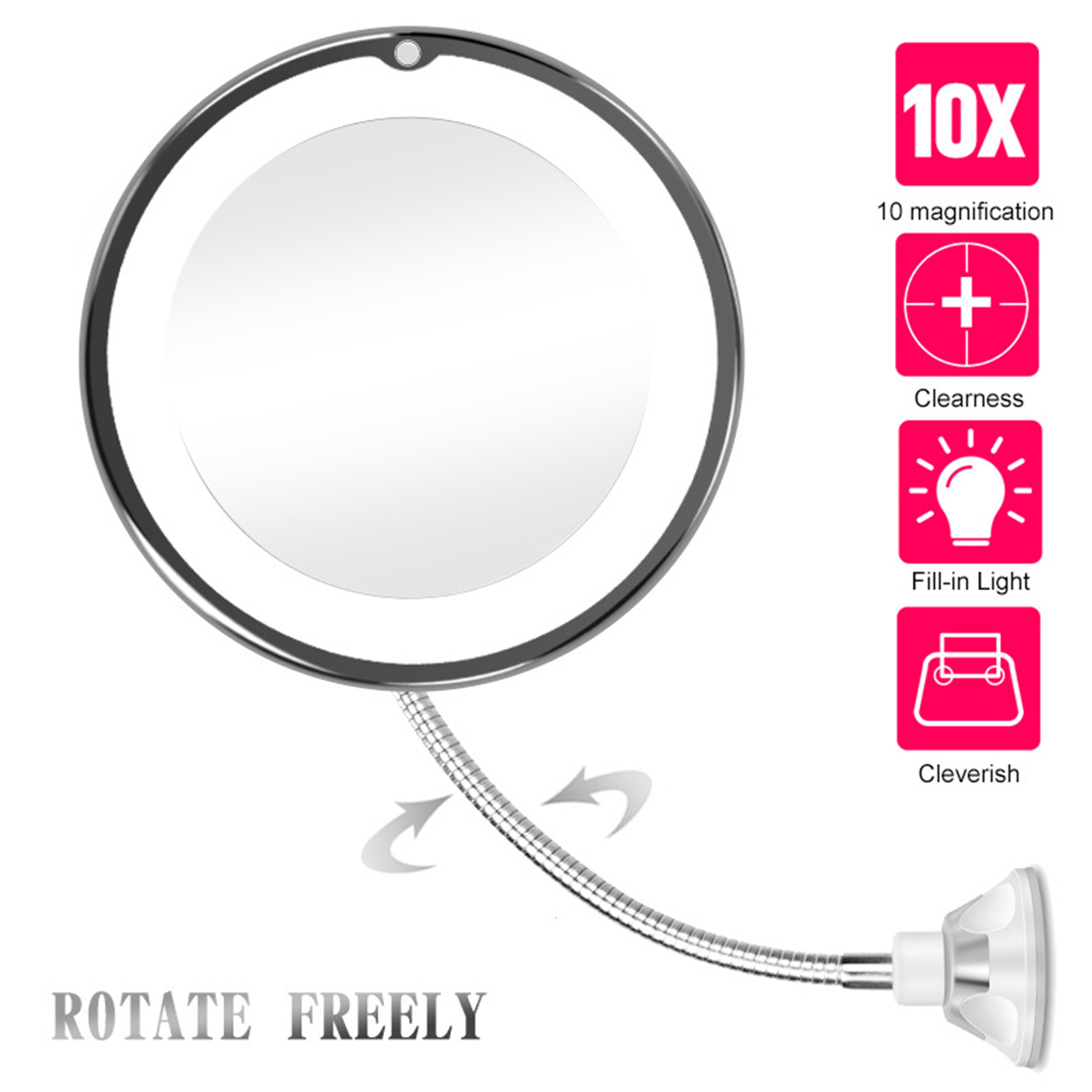 10X Magnifying Makeup Mirror, LED Mirror Adjustable Flexible Gooseneck Locking Suction Cosmetic Mirror, Magnification Mirrors,Vanity Mirror For Bedroom Bathroom. 