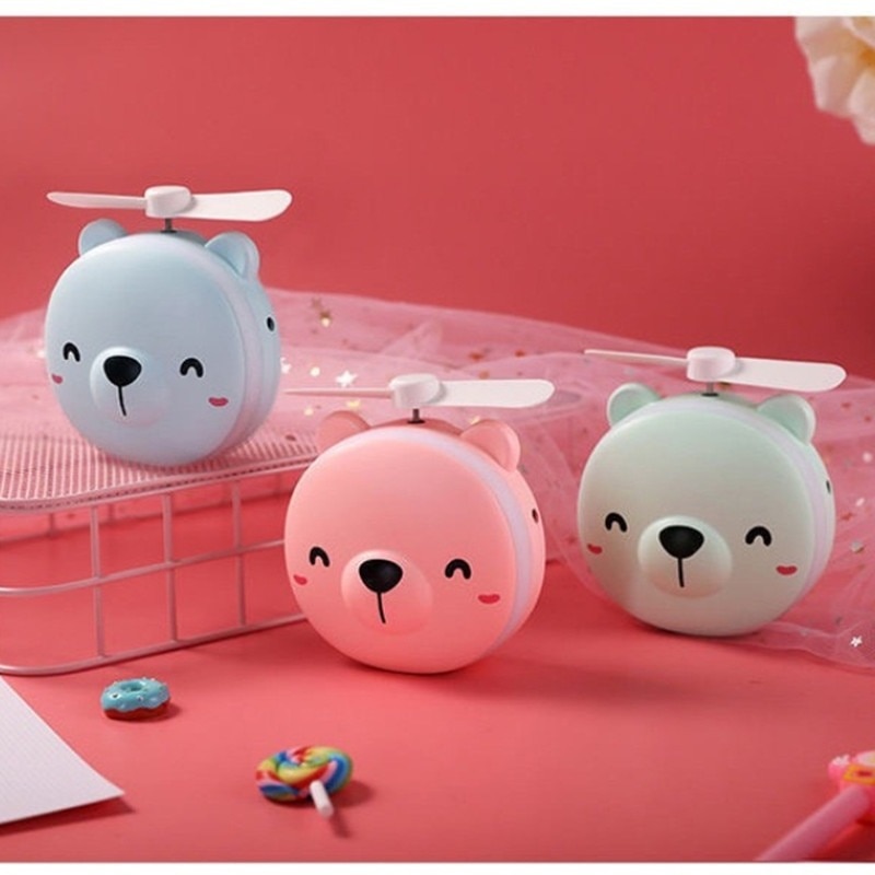 Cute Pig Mini Fan Handheld Portable Pocket Outdoor Creative Makeup Mirror with LED Light USB Charging. 