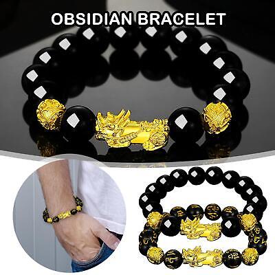 Lucky Fen Shui Bracelet Wealth Bracelet For Men and Women Black Resin Beads Alloy Lion Dragon Fenshui Hand Wear Party Wedding Jewelry. 
