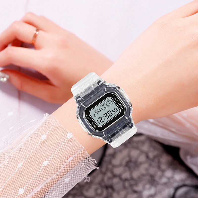 【BestGO】Fashion Men Women Square Watches Gold Casual Transparent Digital Sport Watch Lover's Gift Clock Children Kid's Wristwatch Female Clock Purple Gold 5 Colors Optional. 