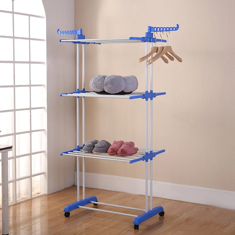 Three Layers Clothes RackCloth Drier Rack Clothes Drying Rack,4-Tier Foldable Clothes Hanger Adjustable Large Stainless Steel Garment Laundry Racks for Indoor Outdoor. 