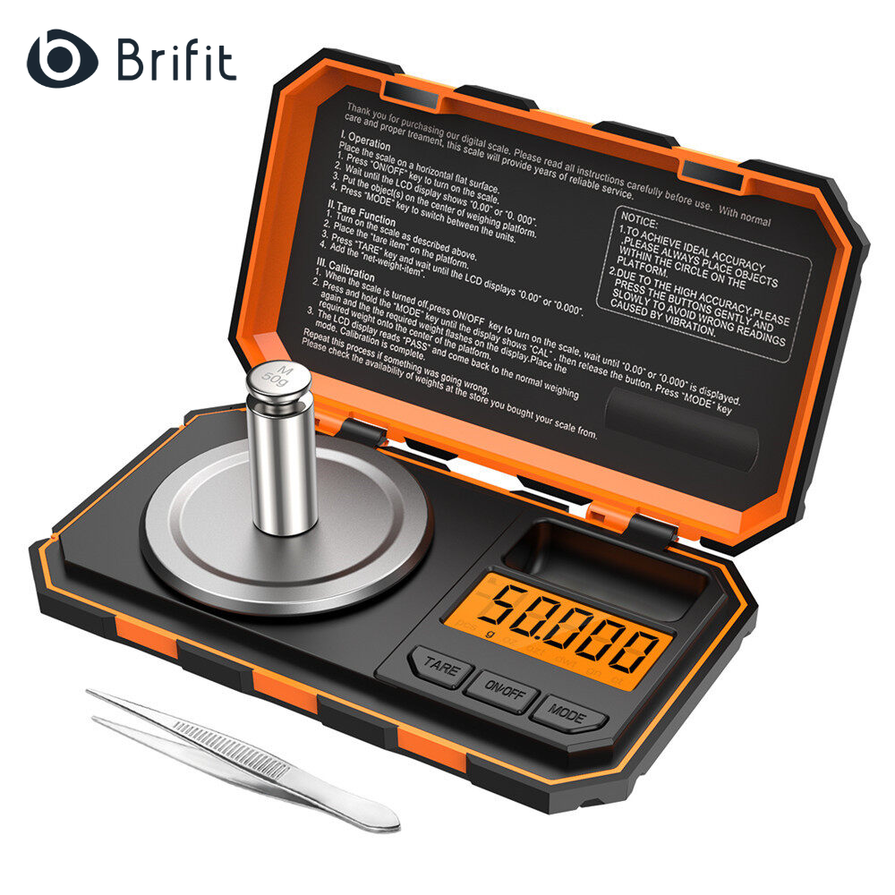 【ZOSR】Brifit 0.001g/50g Digital Pocket Scale, 0.001g Division Precision Mini Food Scales, Portable Mini Jewelry Scale with Calibration Weights, Tweezers, , Tare Function, for Jewelry, Experiment,with 50g Calibration Weight and Tweezers. 