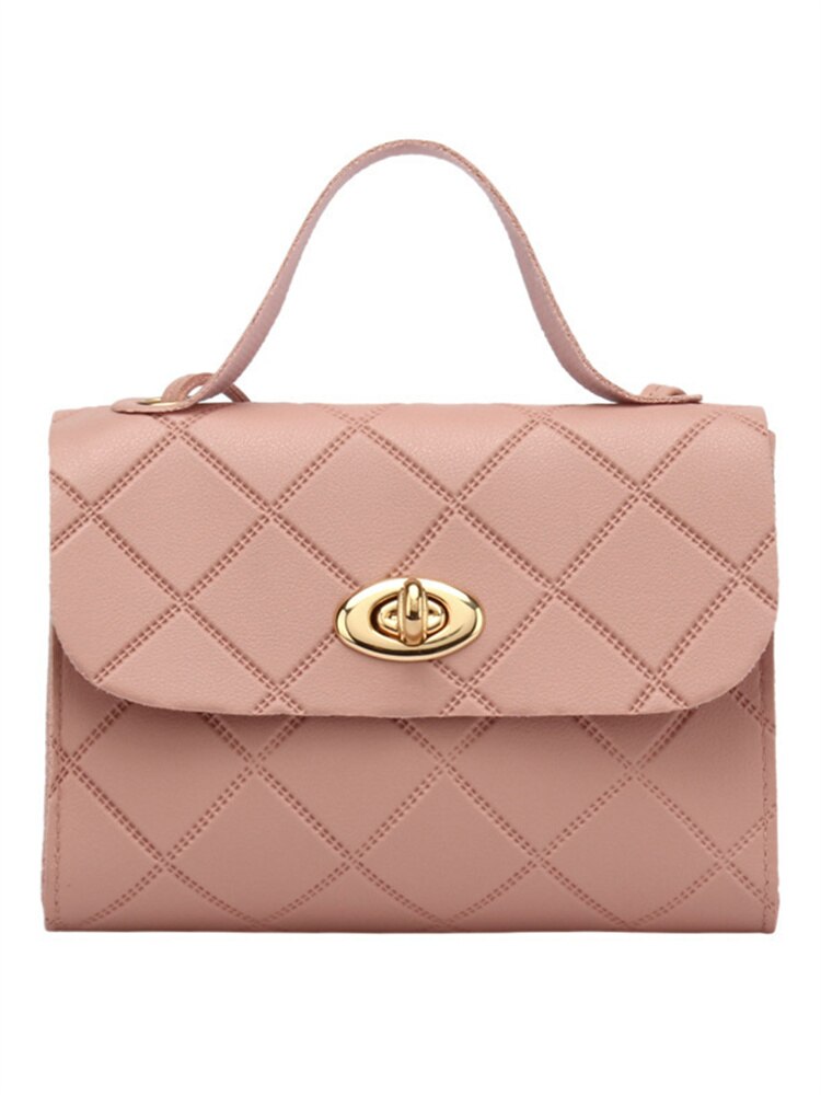 【ALLGOOD】Solid Color Versatile Satchel Ringer Stripes Square Women Small Handbag Fashion Round Lock Tide Shoulder Bag