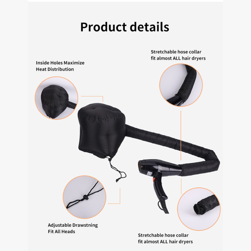 Black Hair Perm Portable Soft Hair Drying Cap Bonnet Hood Hat Blow Dryer Attachment Dry Hair Cap. 