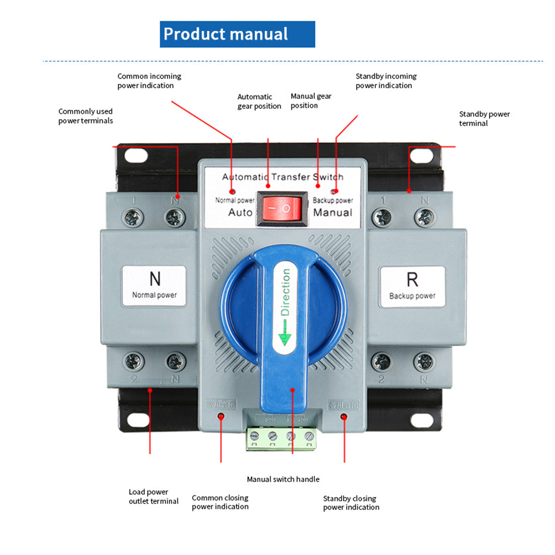 Trip switch 2P 63A 230V MCB Type Dual Power Automatic Transfer Switch. 