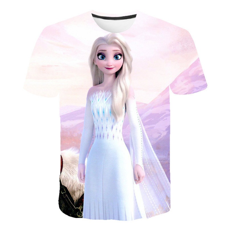 New Summer Frozen 2 T Shirt Anna Elsa Girl 3D Digital Printing Clothing Tops Frozen Snow Queen Anna Elsa Cartoon Print Shirts. 
