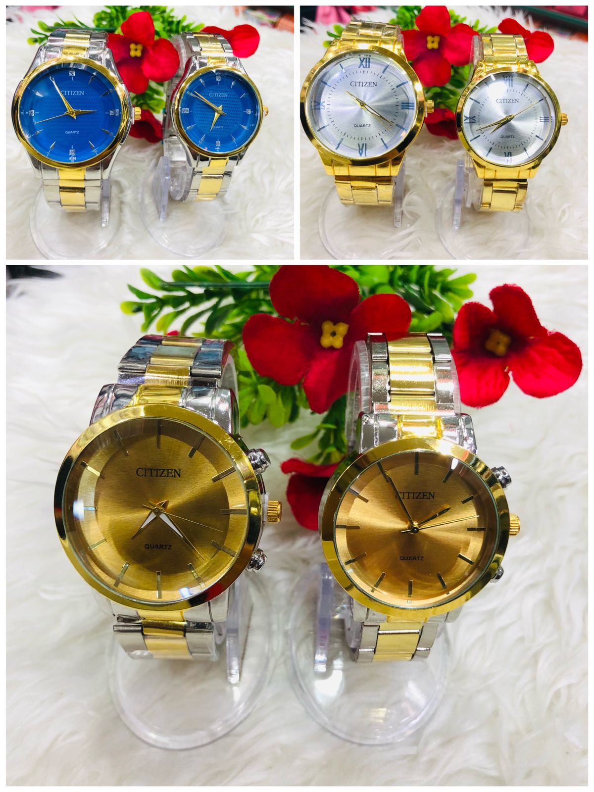 Citizen Couple Classic Fashion Couple Watch Twotone Rhinestone Faux Chain Analog Quartz Wrist Watches Lovers | HP1212| |