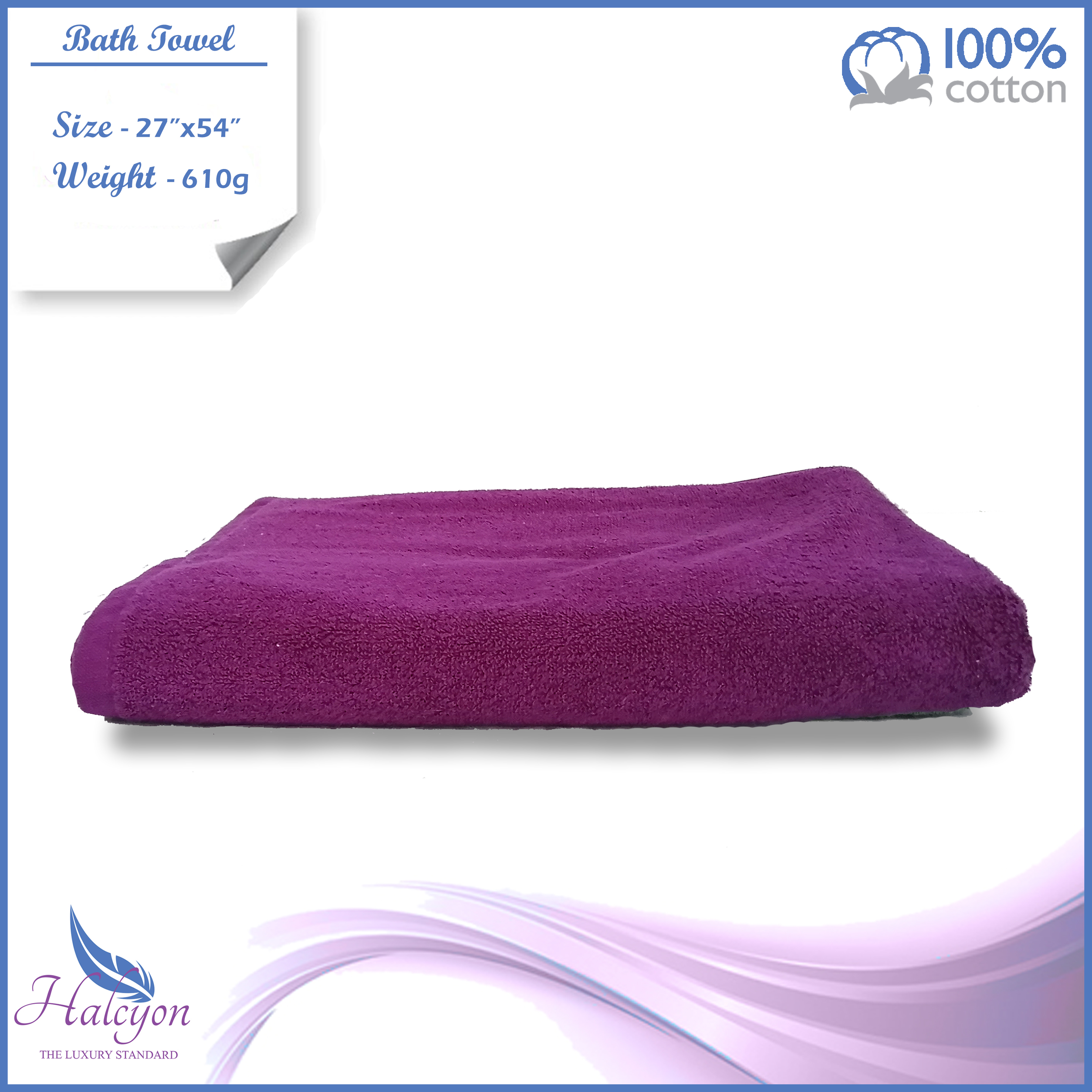 Halcyon 100% Cotton Bath Towel - 27 by 54 Hotel Range. 