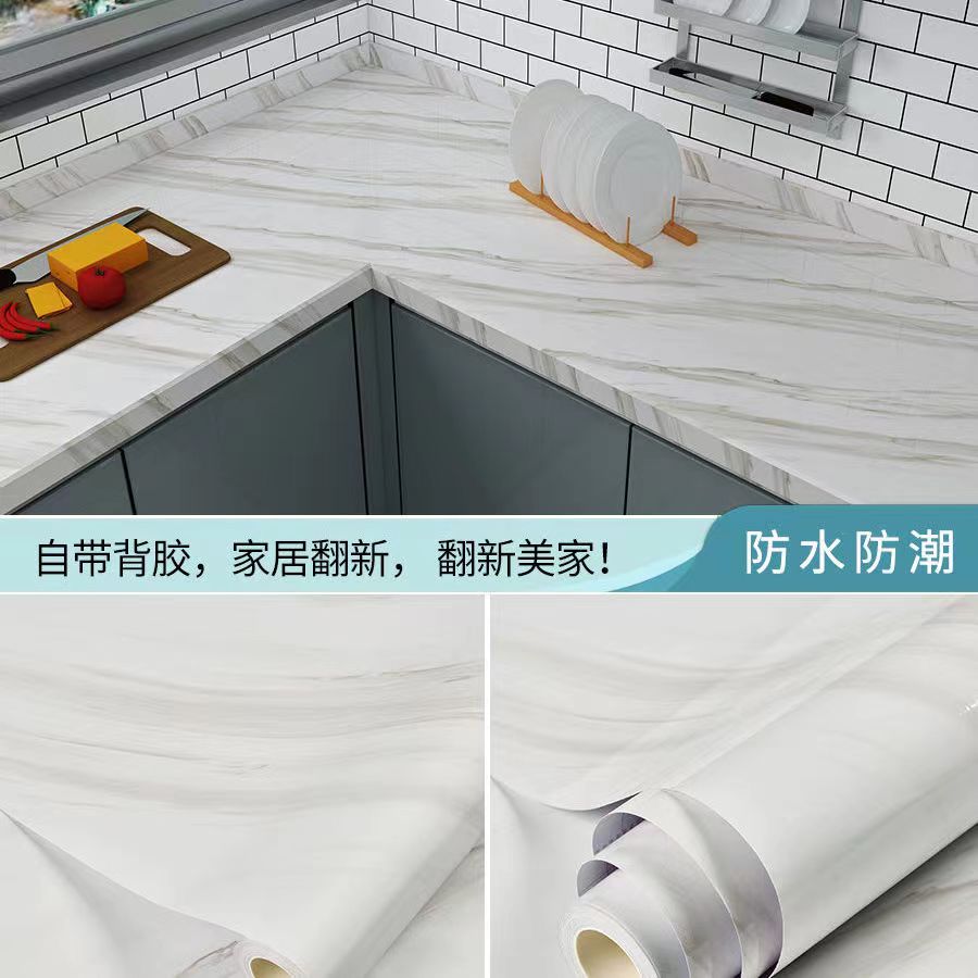 6M Vinyl Oil Proof Marble Wallpaper for Kitchen Countertop
