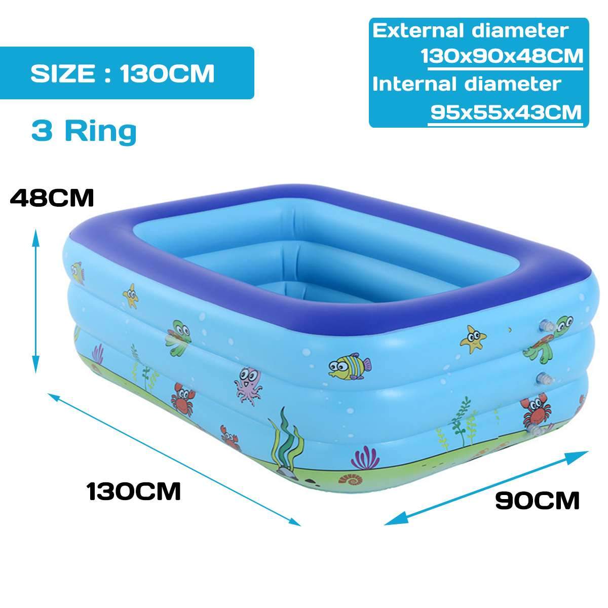 3 Rings Inflatable Rectangular Baby & Kids Swimming Pool 130x90x48 ...