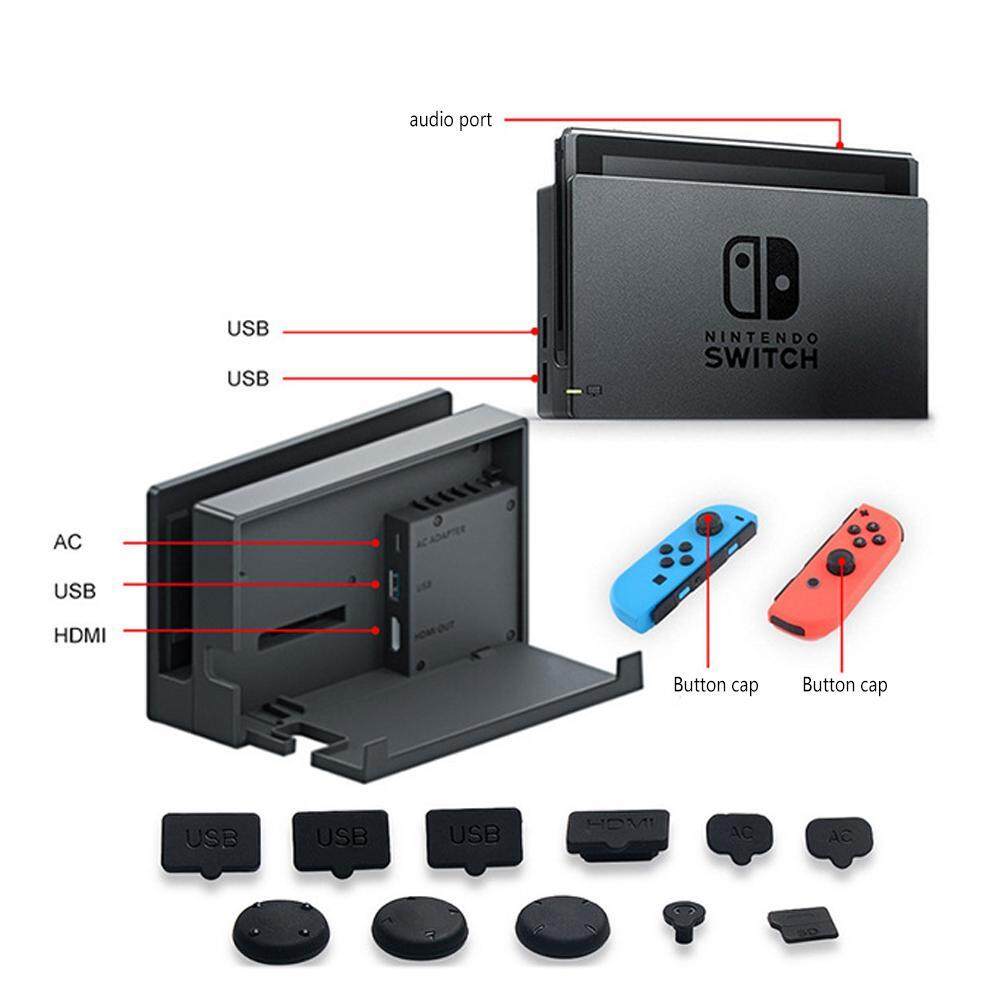 Soft Silicone Plug Dust Proof Kit Set with Tempered Glass Screen Protector for Nintendo Switch. 