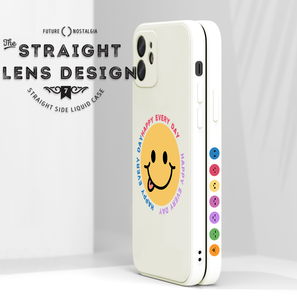 Hontinga for Huawei P30 Lite Case Side Design Cartoon Smile Emoticon Back Cover Soft Square Edge Pattern Liquid Silicone Phone Cases. 