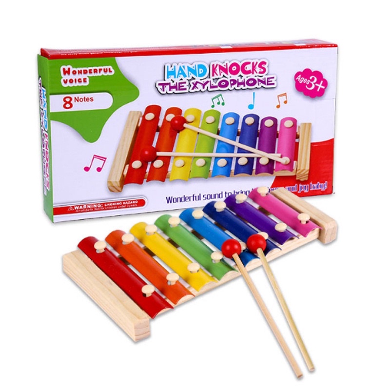 Colorful 8 Tones Hand Knock Musical Instrument Xylophone Knock Instruments Toy Baby Instrument Mallet Children Toy Music Enlightenment Gifts for Children. 