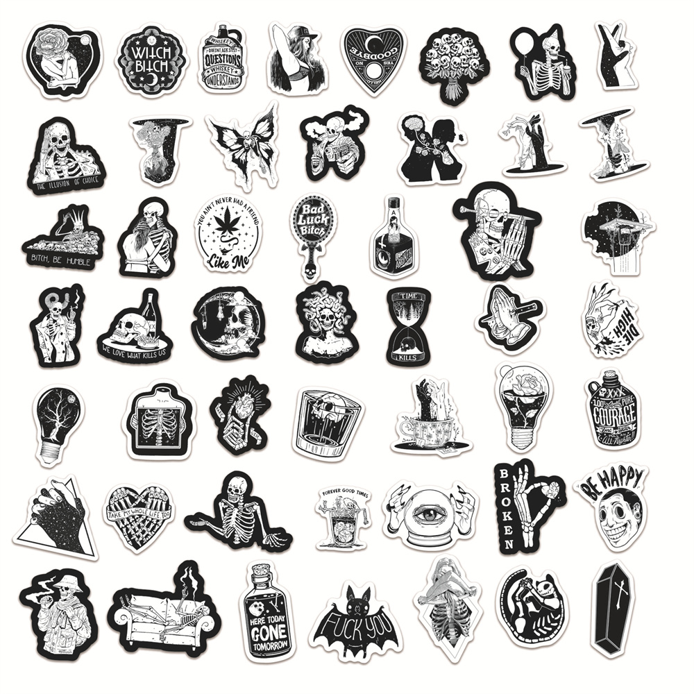 20/40/60 pcs Cool 1 and White Gothic Skull Stickers Aesthetic Laptop Luggage. 