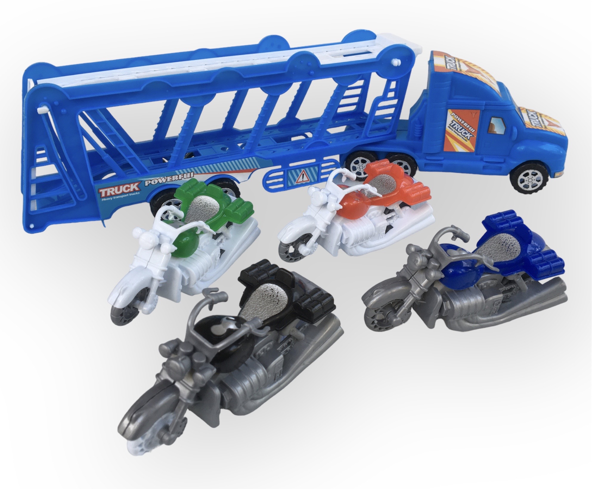 4 PCS Bike Carrier Vehicle Truck Toy, Friction Movement Truck Toy, Manual Function, Able To Load And Unload This Bikes, The Best Gifts For Your Kids.. 