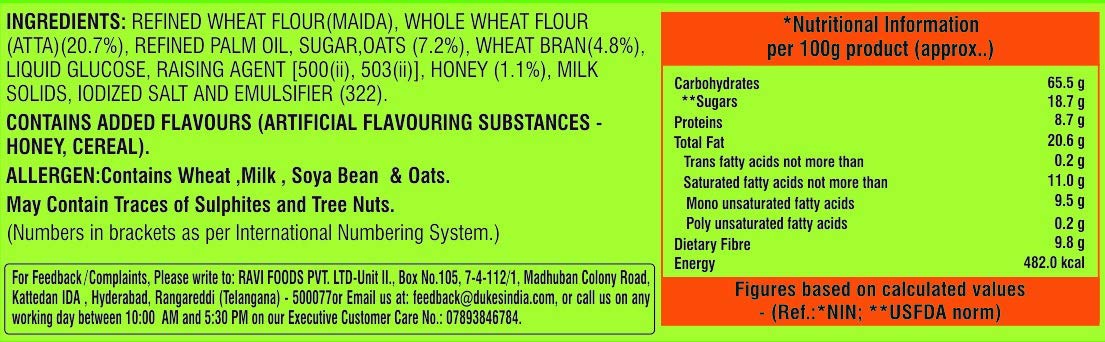 Dukes Digestive - Natural Goodness of Oats, Wheat, and Honey (100g) (FROM INDIA) SAB. 