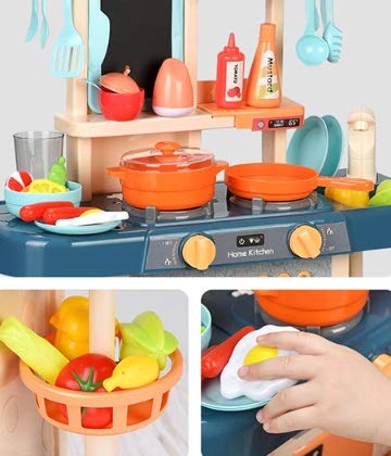 BIGFOLK Kids 36-Piece Barbie Kitchen Set for Kids Girls Toys | Realistic Lights and Sounds Play Sink with Running Water, Dessert Shelf Toy and Kitchen Accessories Set for 4 Year Old. 