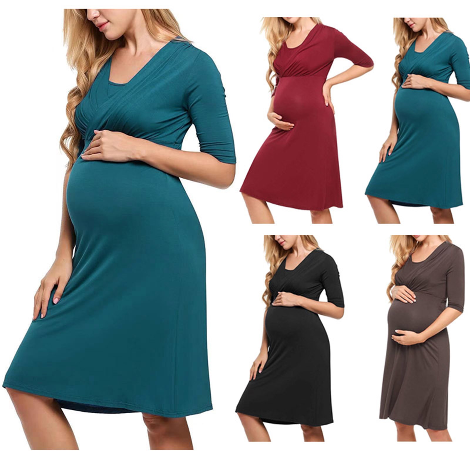 【HOT】 2023 New Breastfeeding Nightwear Women Pregnant Maternity Solid Color Tunic Breastfeeding Summer Comfy Maternity Dress Vestido. 