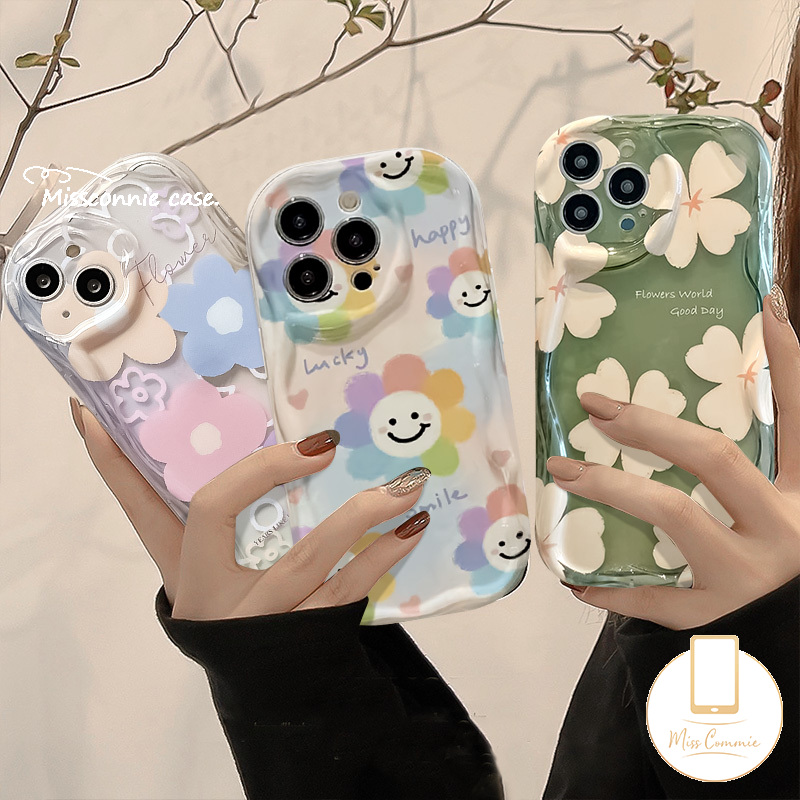 MissConnie Floral Case Compatible for iPhone 16 15 11 14 13 12 Pro Max XR 6s 6 7 8 Plus 7plus X XS Max SE 2020 3D Wavy Curved Edge Fresh Flowers Tpu Soft Shockproof Airbag Glossy Back Cover
