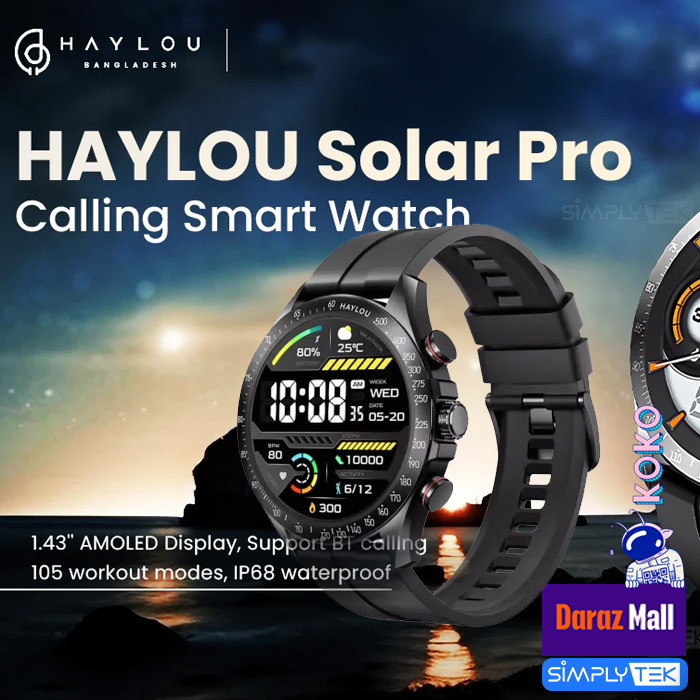 HAYLOU Solar Pro Sport Smart Watch, Crisp 1.43'' AMOLED Display, Wrist-based Call Functionality, Voice Assistant and SOS Function