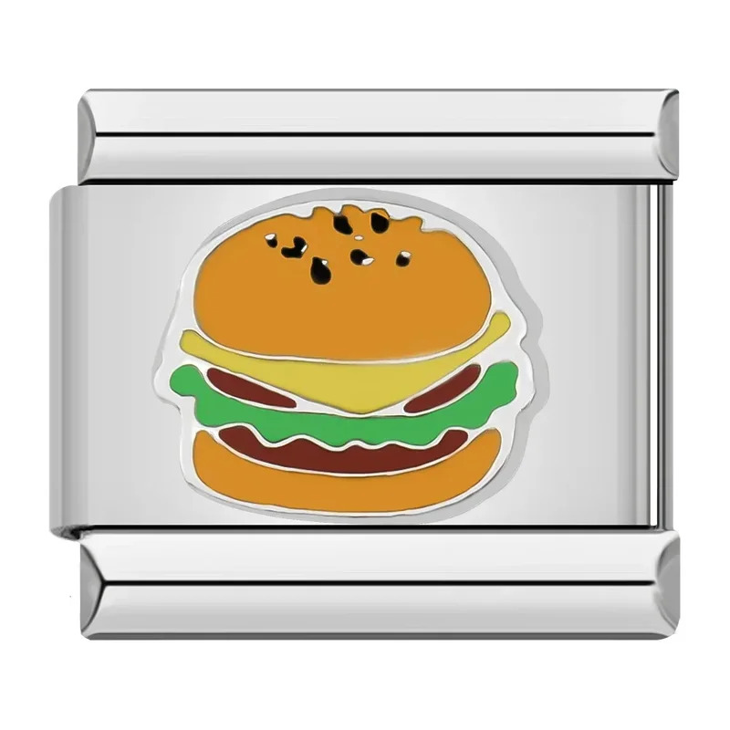 Hapiship  New Fashion Food Hamburger Ice Cream Charm Italian Links Fit 9mm Bracelet Stainless Steel Jewelry DIY Making DJ585. 