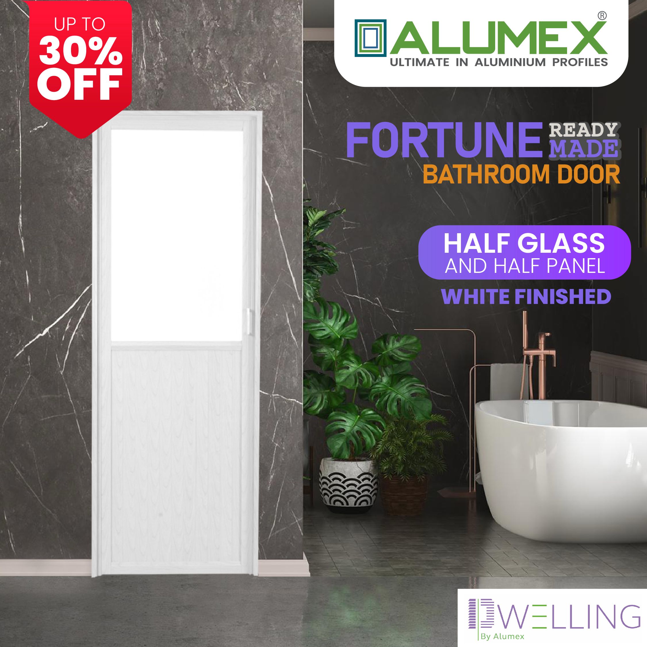 Signature Bathroom Door - Half Glass and Half Panel