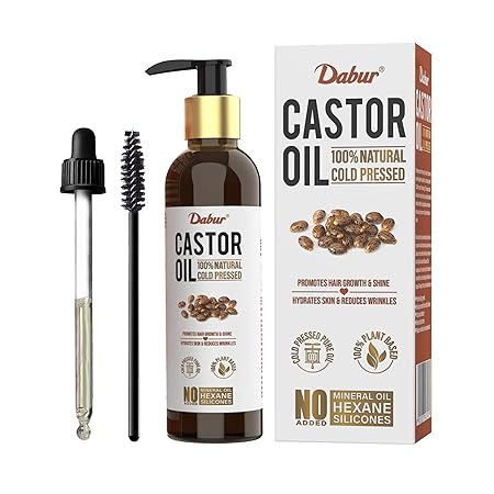 Dabur Castor Oil - 200ml | 100% Natural Cold Pressed Oil | Promotes Hair Growth, Hydrates Skin & Reduces Wrinkles | No Mineral Oil & Silicones  FROM INDIA (ABR)
