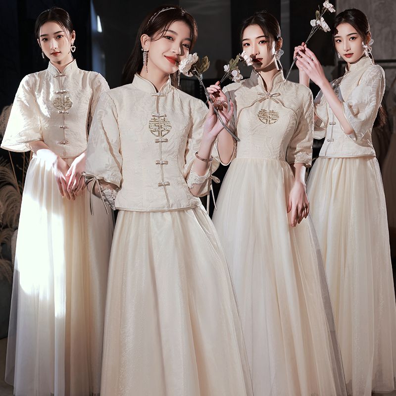 Champagne Bridesmaid Dress Thickened High Sense Ladybros' Dress Women's Winter New Summer Small Bridesmaid Dress. 