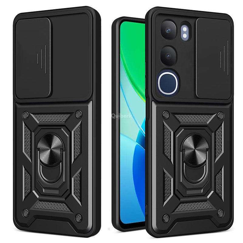 Quiberk for Vivo Y19s 4G Phone Case Slide Camera Cover Magnetic Kickstand Hard Shockproof Armor Back Casing. 