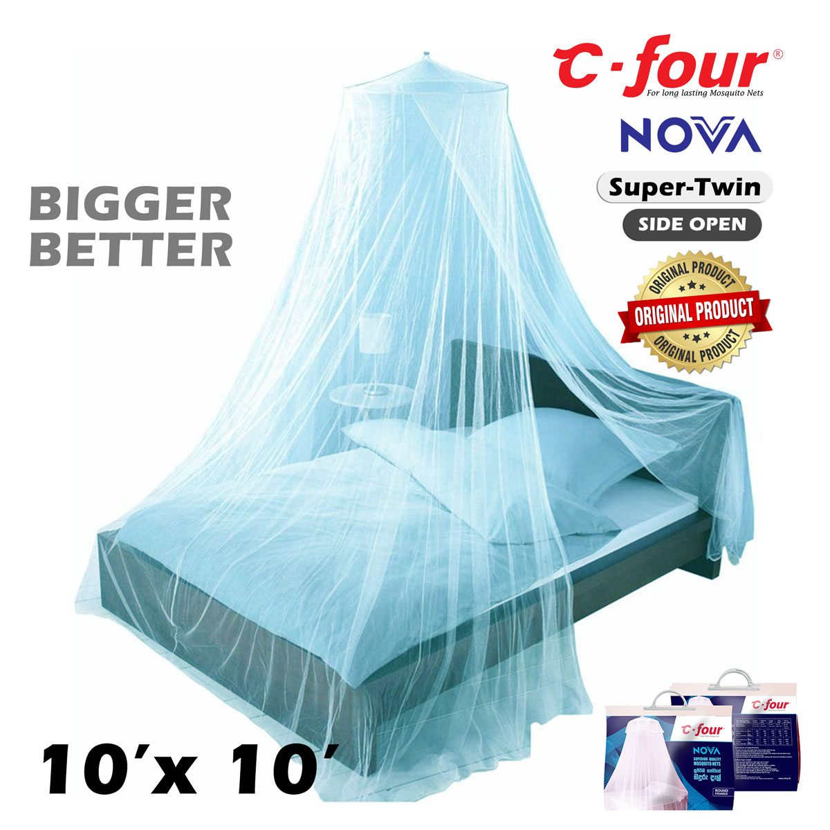 C four Nova Round framed Side Open Mosquito Net for Super Twin Bed ( 10 x 6 ). 