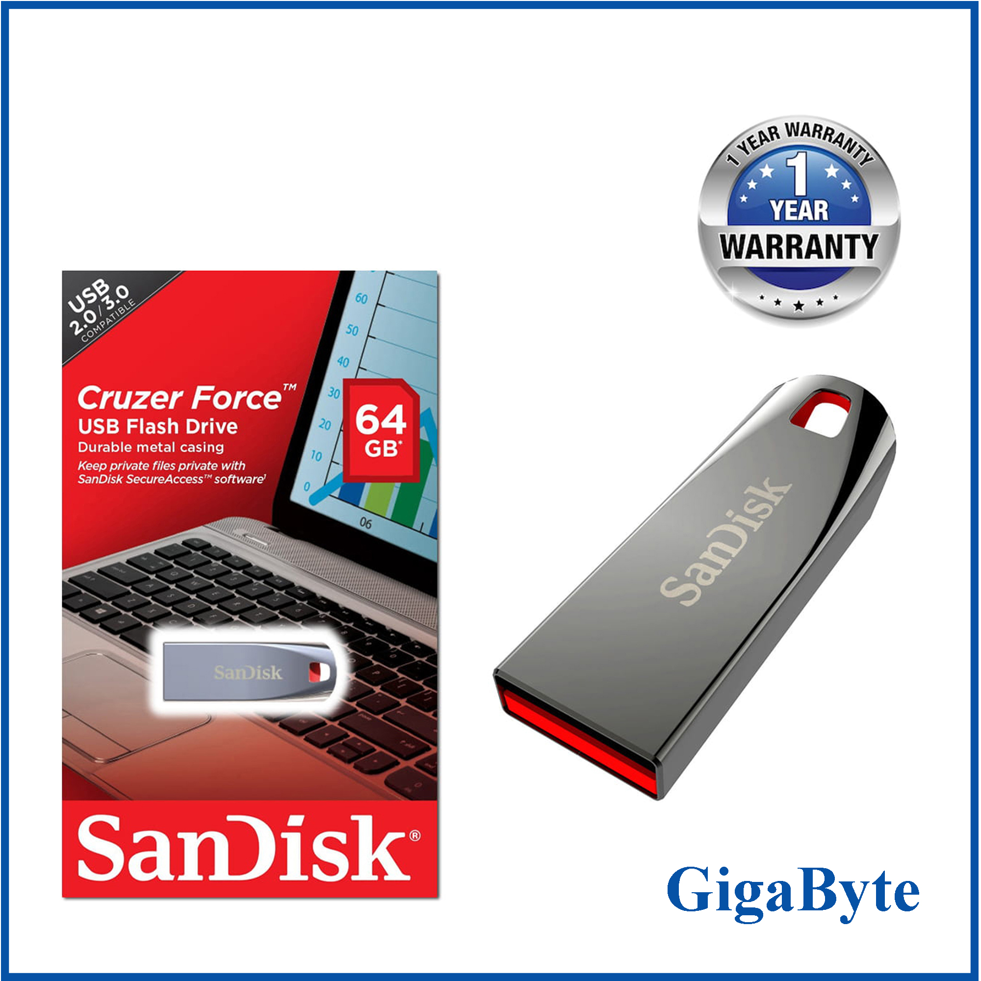 Sandisk 64GB Cruzer Force USB Pen Flash Drive. 