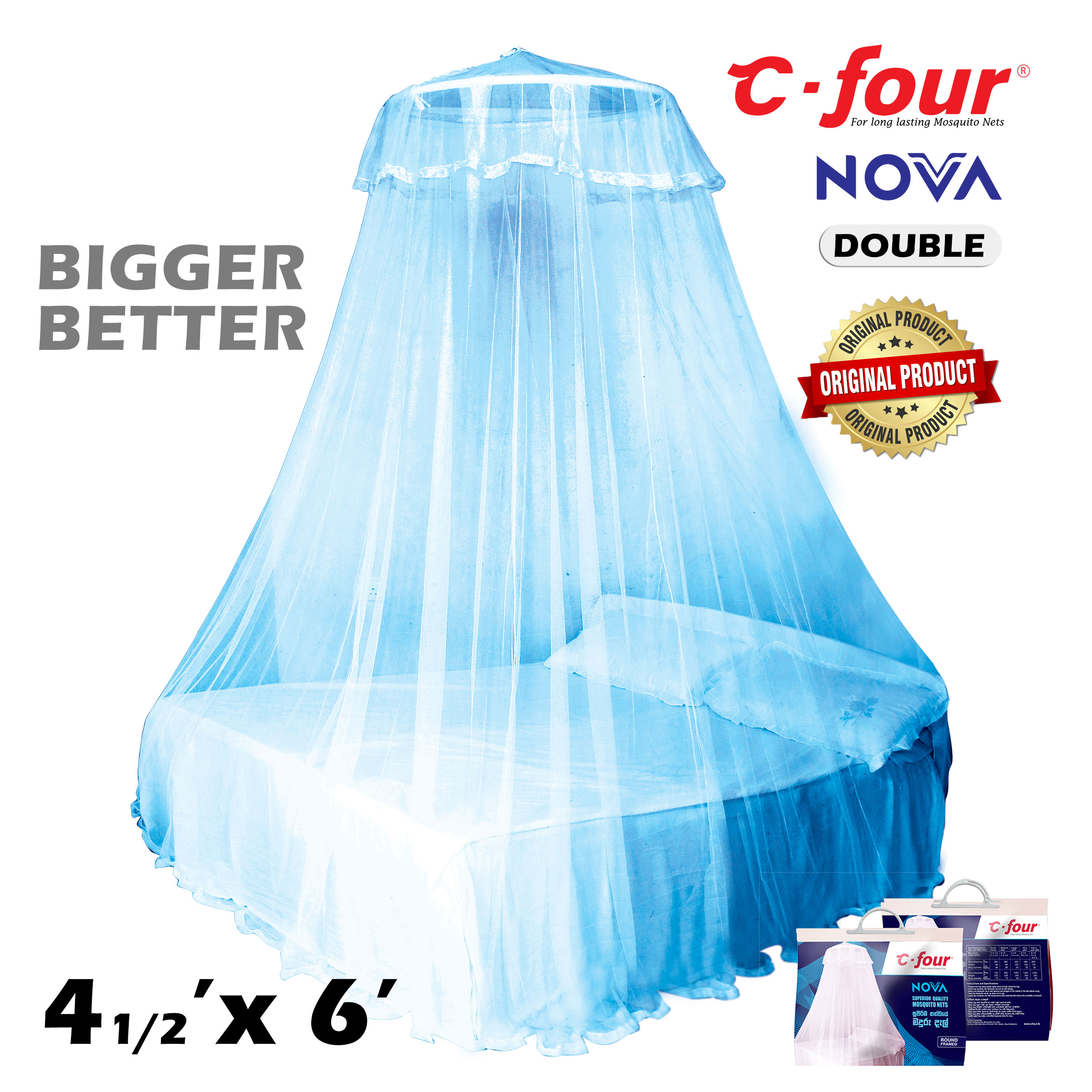 C four Nova Round framed Mosquito Net for Double Bed ( 4 x 6 )