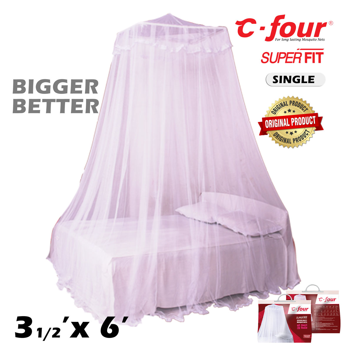 C four Superfit Square framed Mosquito Net for Single Bed ( 3 x 6 ). 