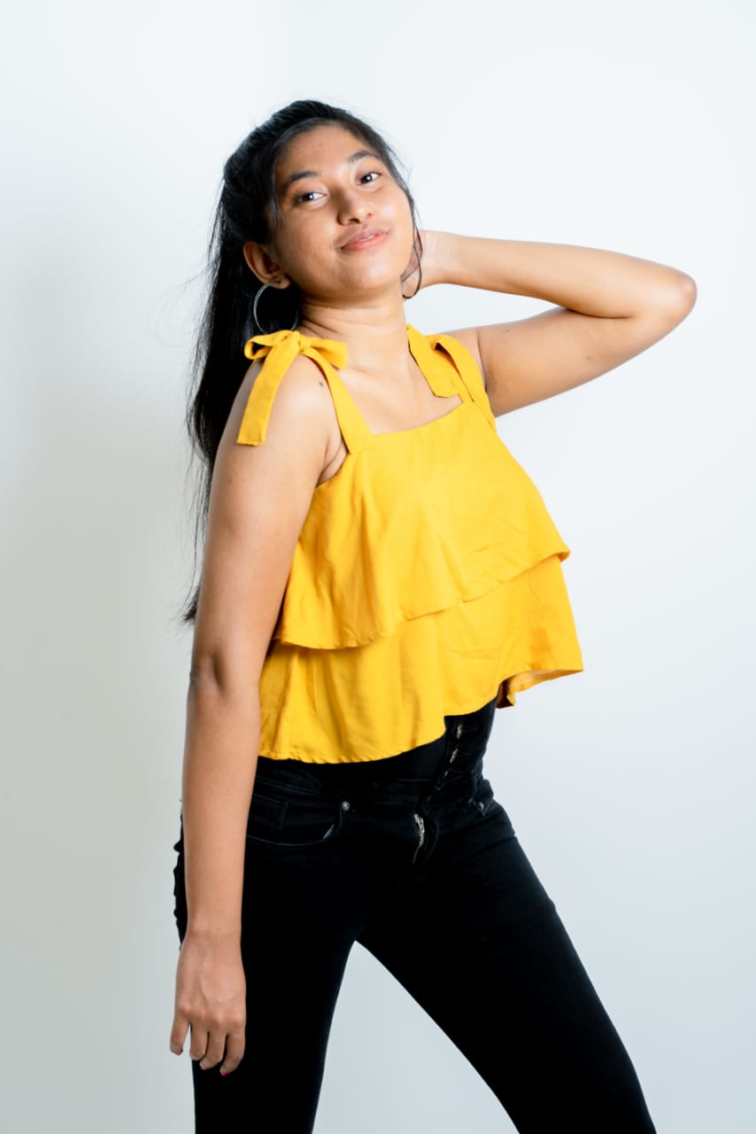 Yellow Frill Crop Top Sleeveless Top 